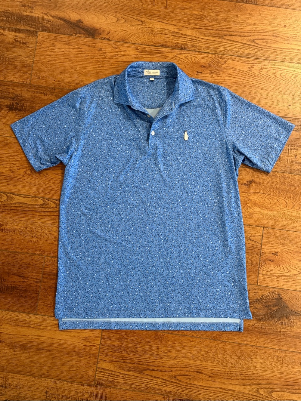 Peter Millar Summer Comfort Polo Shirt M Blue Football Playbook Print